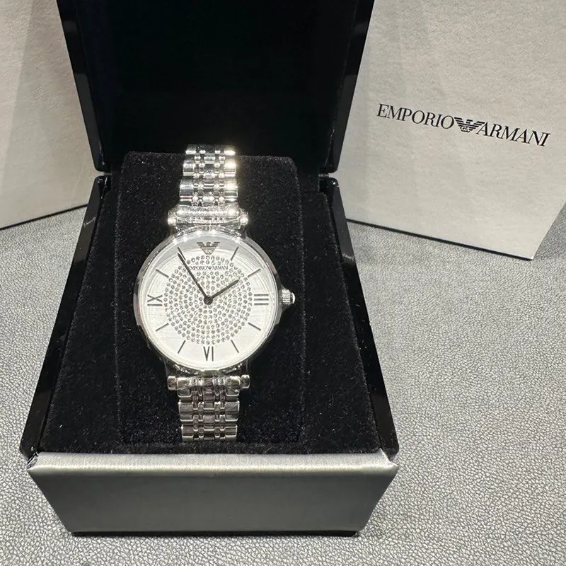 Emporio Armani Gianni T-Bar White Crystal Pave Dial Ladies Watch- AR1925